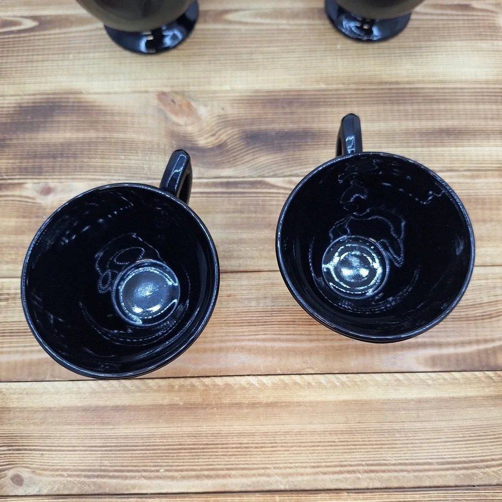 Vintage Black Amethyst Open Sugar And Creamer Set W/‎ 2 Cups 4pc Lot
